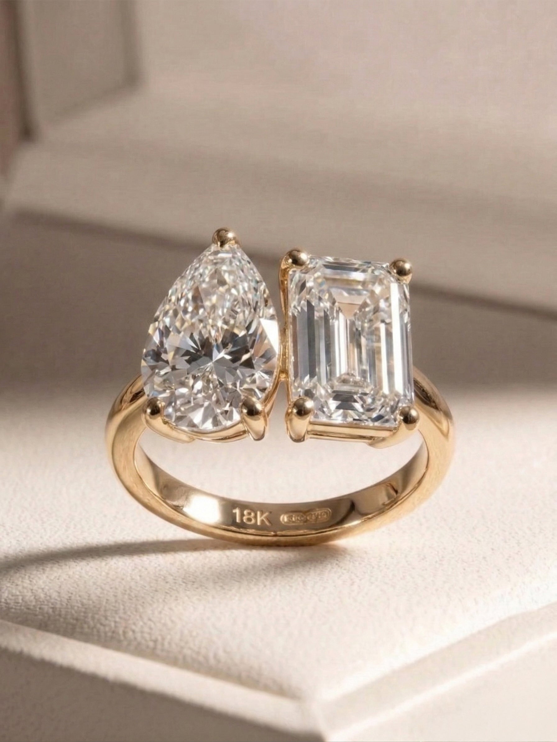 The Proposal | 3+4 carat Pear & Emerald Solitaire Lab-Grown Diamond Engagement Ring