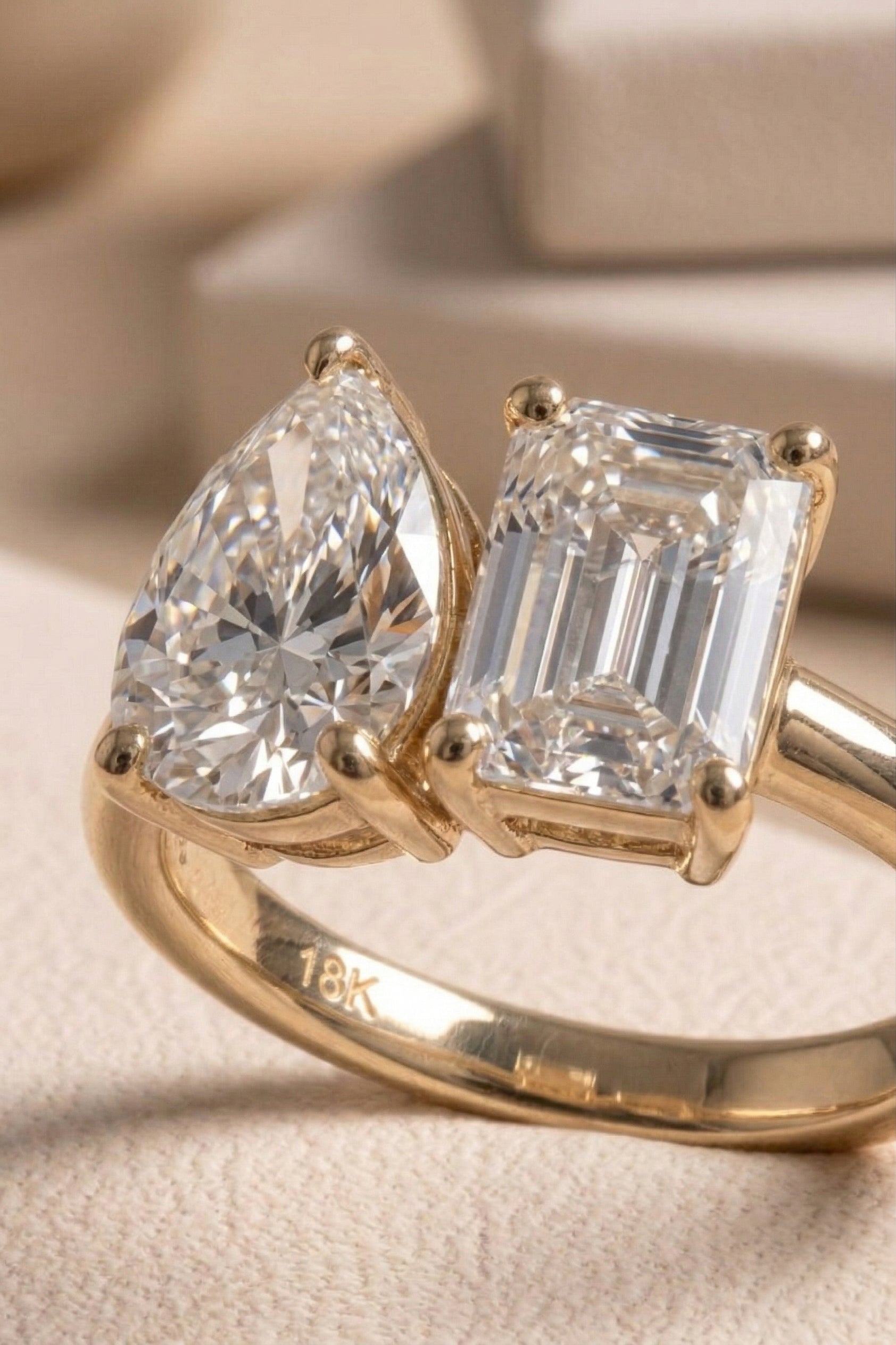 The Proposal | 3+4 carat Pear & Emerald Solitaire Lab-Grown Diamond Engagement Ring